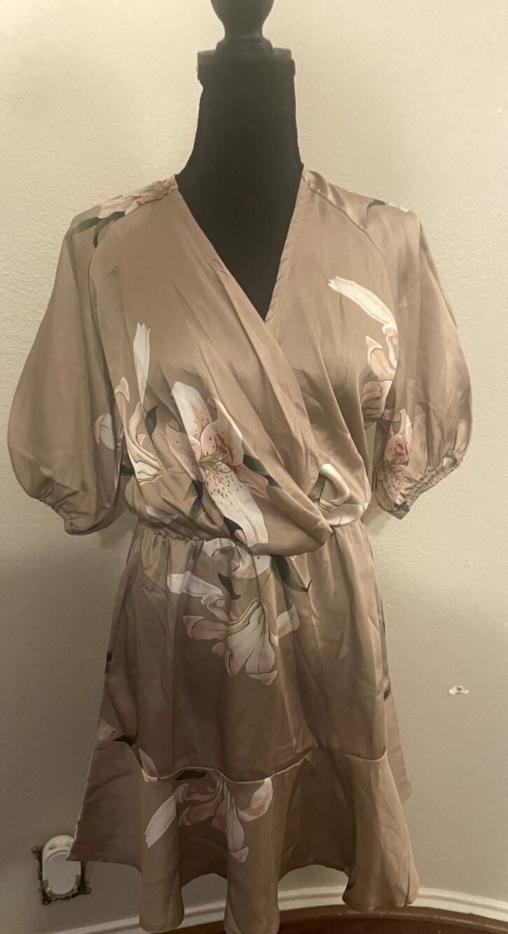 NWT Zara Floral Satin Faux Wrap Kimono Dress Size M Pink Lily Art